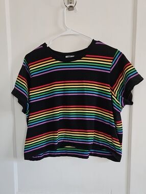 Hot Topic Black Baby Tee with Rainbow Stripes